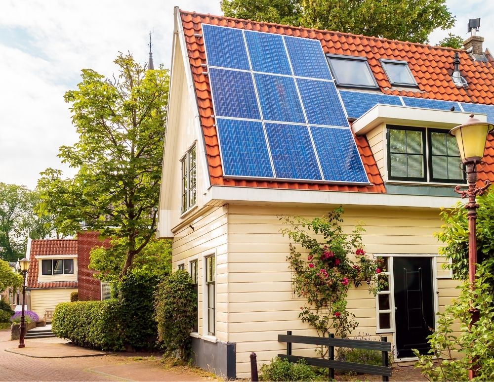 Eco-lodge with solar panels in the forest